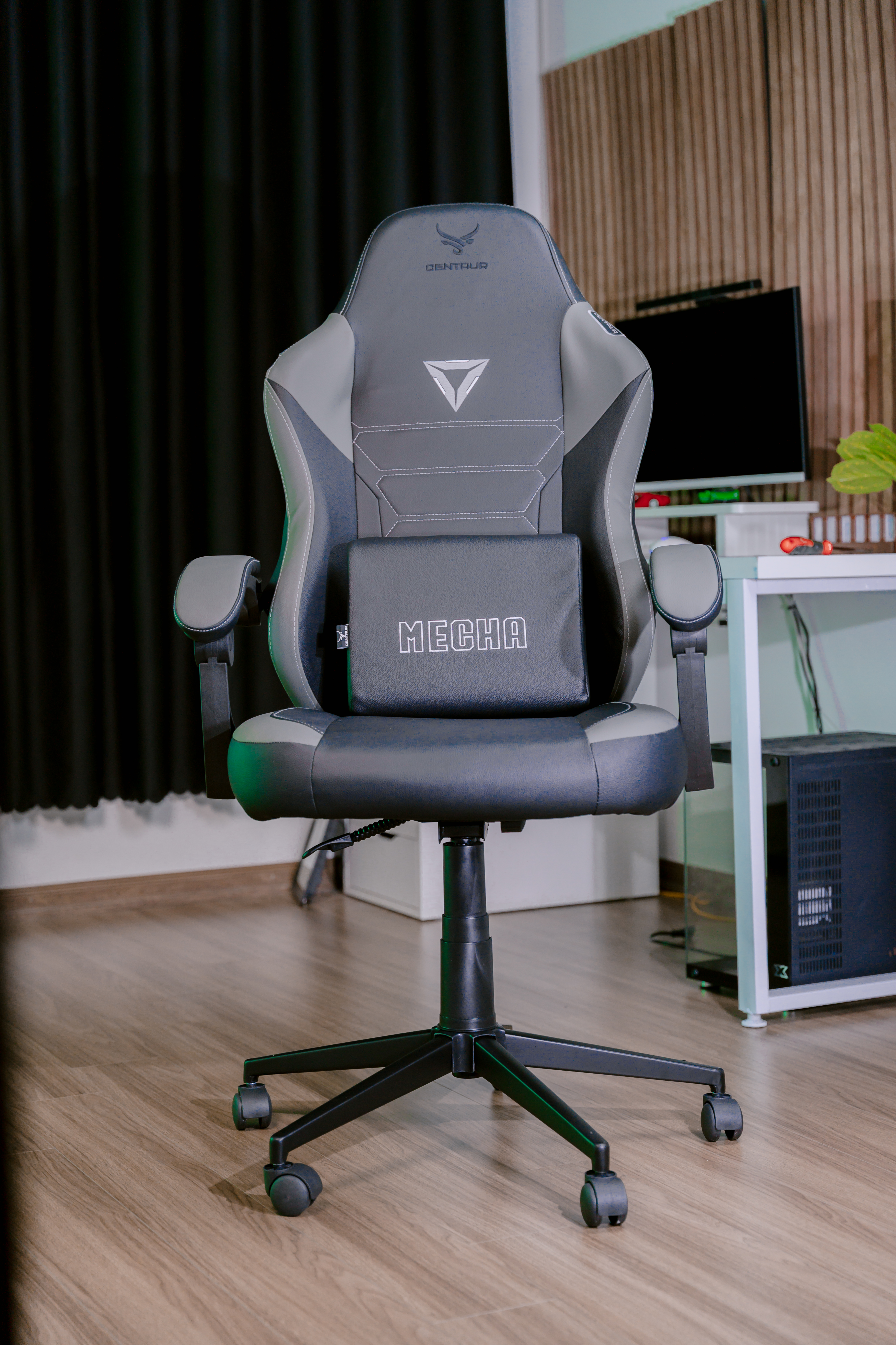 Ghế Gaming Centaur MECHA | Chân xoay kim loại, màu đen xám